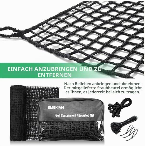 EMEKIAN Schwarzes Polyester Golf Übungszaunnetz, Schwerlast Golfball-Absperrnetz, Tragbares Golfnetz