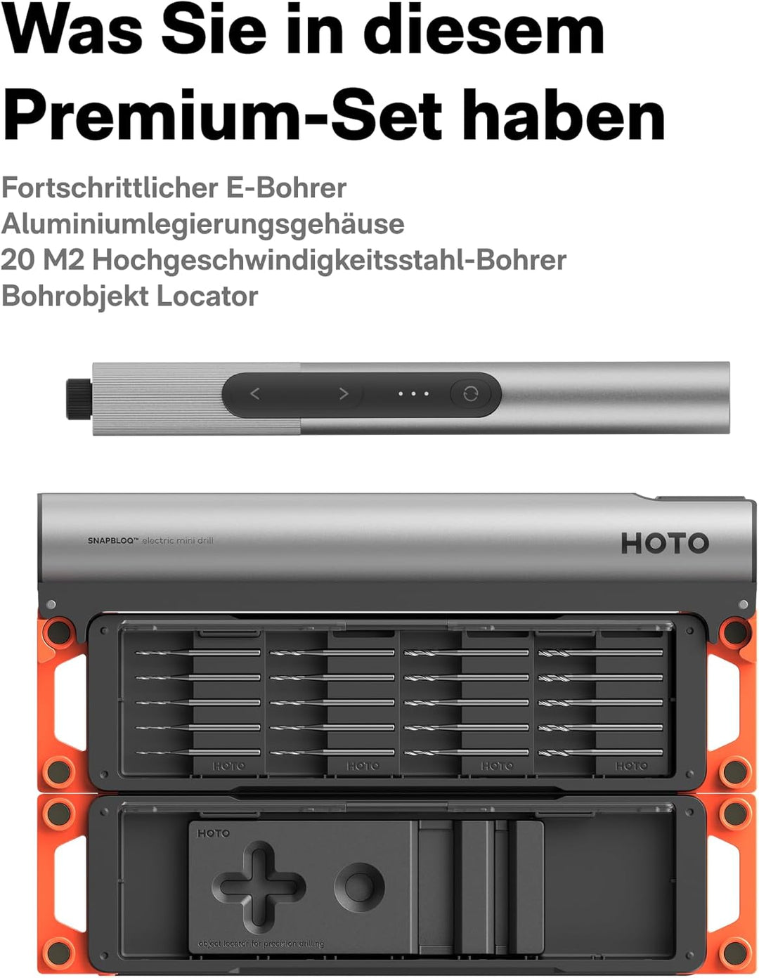 HOTO SNAPBLOQ™ D - A03 Mini - Bohrmaschine: USB - C - ladbar, dreistufige Drehzahl, mit 20 Bohrerbit
