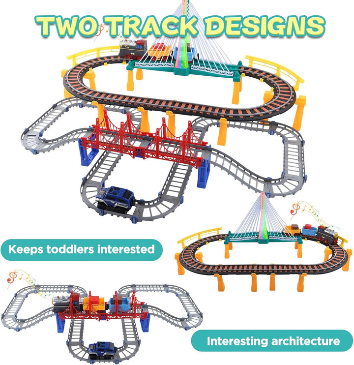 Kinder Eisenbahnschiene Zug Spielzeug Set, Autorennbahn Spielzeug mit Zug&Autobahnautos, für Kinder