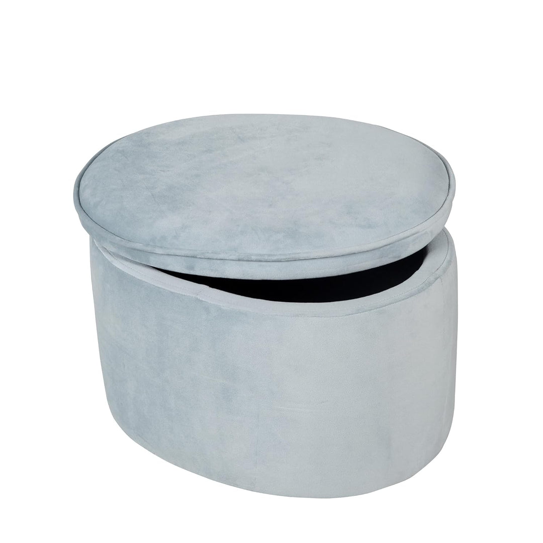roba Kinderhocker Lil Sofa mit Stauraum - Ovaler Hocker in blauem Samtstoff - Polstermöbel Pouf für