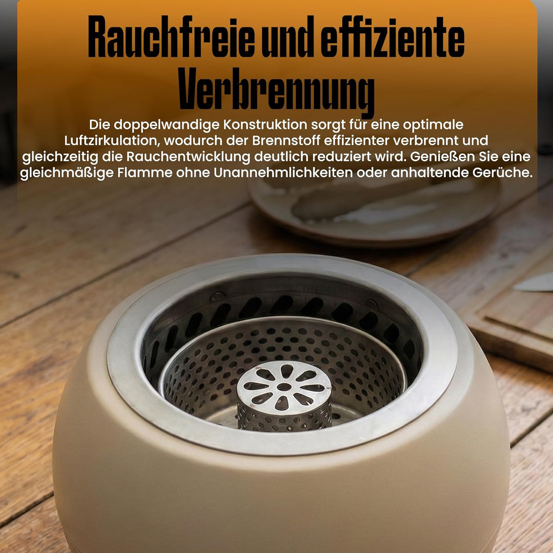 Feuerschale, Feuerstelle,Doppelwandig,Hitzebeständig,Raucharm (Beige), Beige