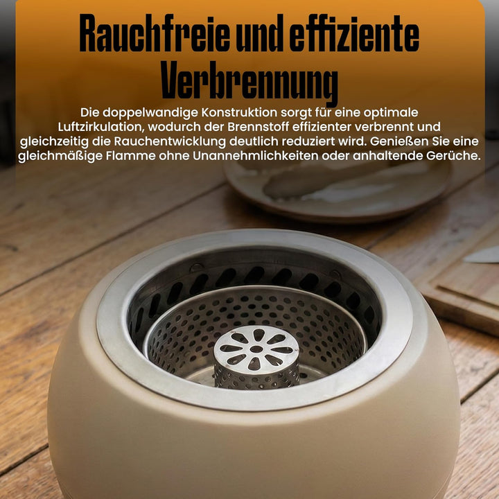 Feuerschale, Feuerstelle,Doppelwandig,Hitzebeständig,Raucharm (Beige), Beige