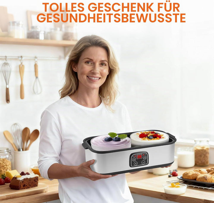2L Joghurtbereiter Elektrischer Joghurt, Marmelade Eis &amp; Pudding Maker mit 2 Glasbechern LED Timer P