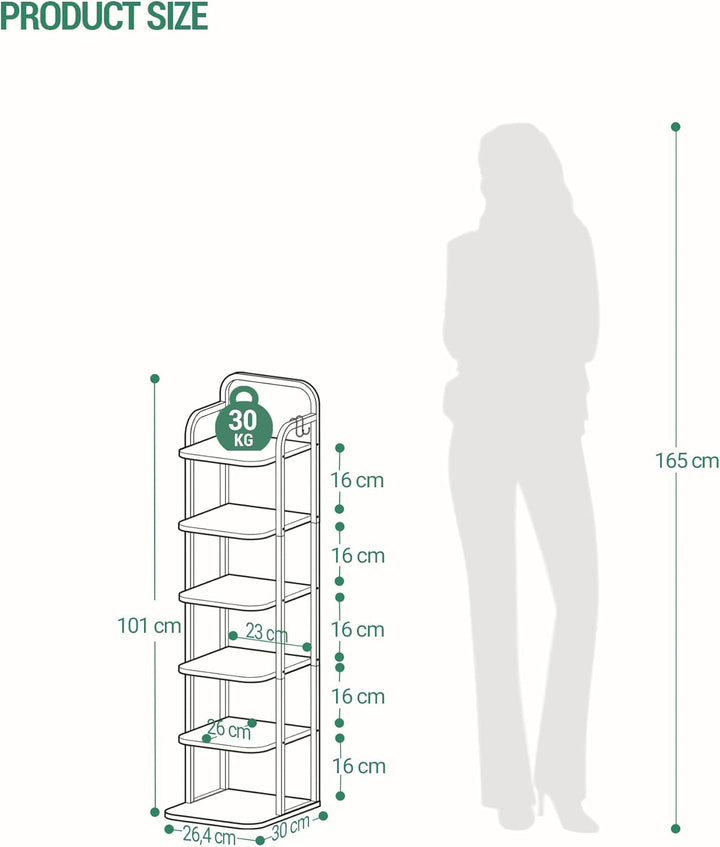 Hzuaneri Vertikales Schuhregal, 6-Stöckige Schuhregale, Schuhturm für Kleine Räume, Freistehend, Ver