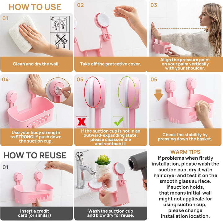 TAILI Duschablage & Seifenschale & Zahnbürstenhalter mit Saugnapf ohne Bohren Abnehmbar Belastbarkei