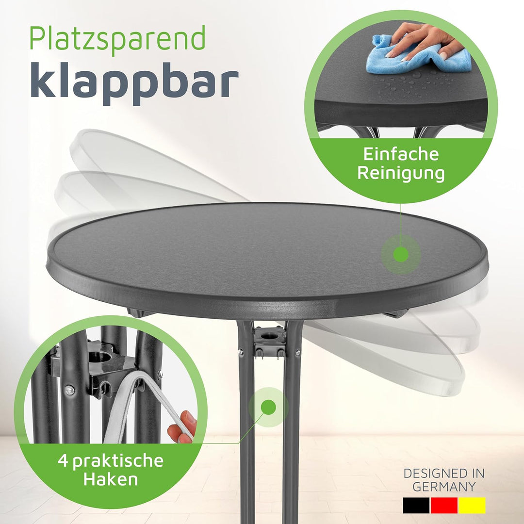 BeFair Stehtisch Klappbar Anthrazit Ø 70 cm Rund Nico - Stabiler Partytisch in Höhe 110 cm mit 4 pra