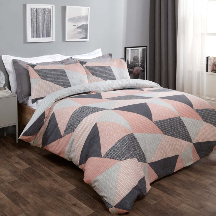 DREAMSCENE Bettwäsche-Set mit geometrischem Muster und Kissenbezügen, skandinavisches Design, Rosa u