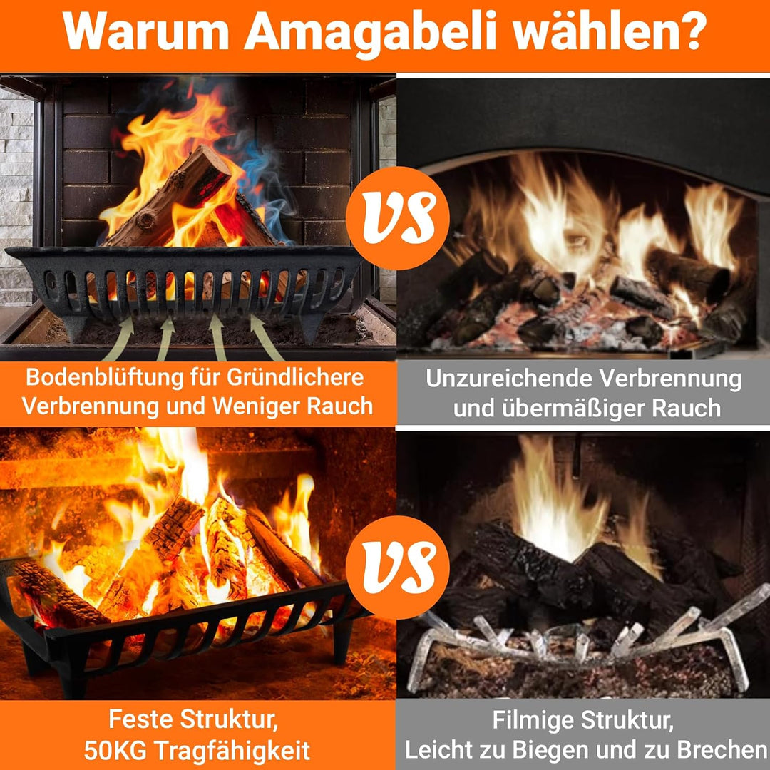 Amagabeli Kamin Feuerrost Brennholz Holzhalter Gusseisen Holz Kohle Kohlerost für Innen und Aussenbe