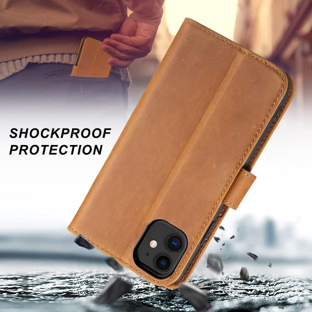LENSUN Echtleder Hülle für iPhone 11, Handyhülle [Echtes Leder][Magnetverschluss][RFID Schutz] Handy