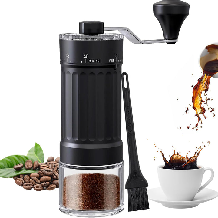Kaffeemühle Manuell, Handmühle Kaffee Schwarz, Manuelle Kaffeemühle mit Keramikmahlwerk, 40-stufige