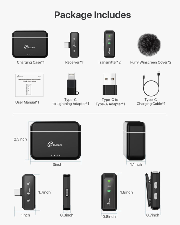 Loocam Wireless Lavalier-Mikrofon mit Ladekoffer, Rauschunterdrückung mit Einem klick, 48kHz, 131FT