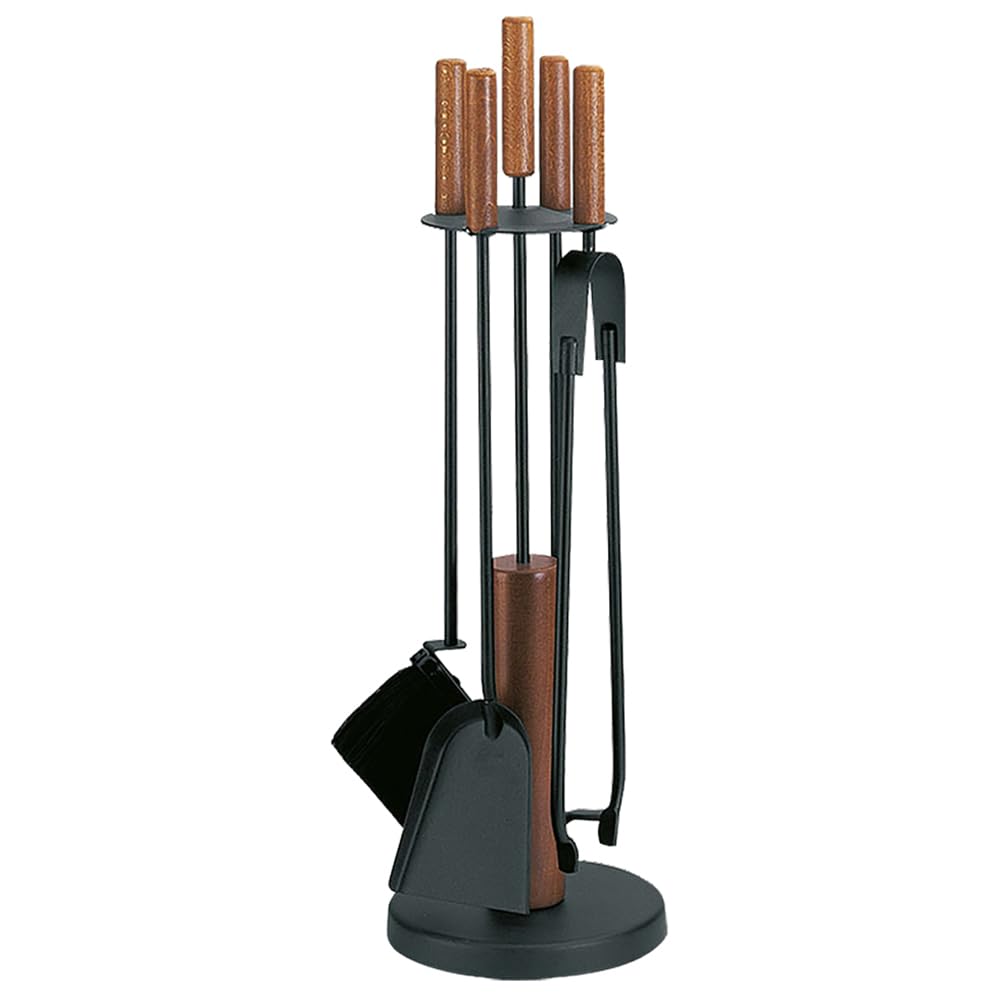 FIREFIX K2453 Kamingerät mit dunklen Holzgriffen, schwarz beschichtet