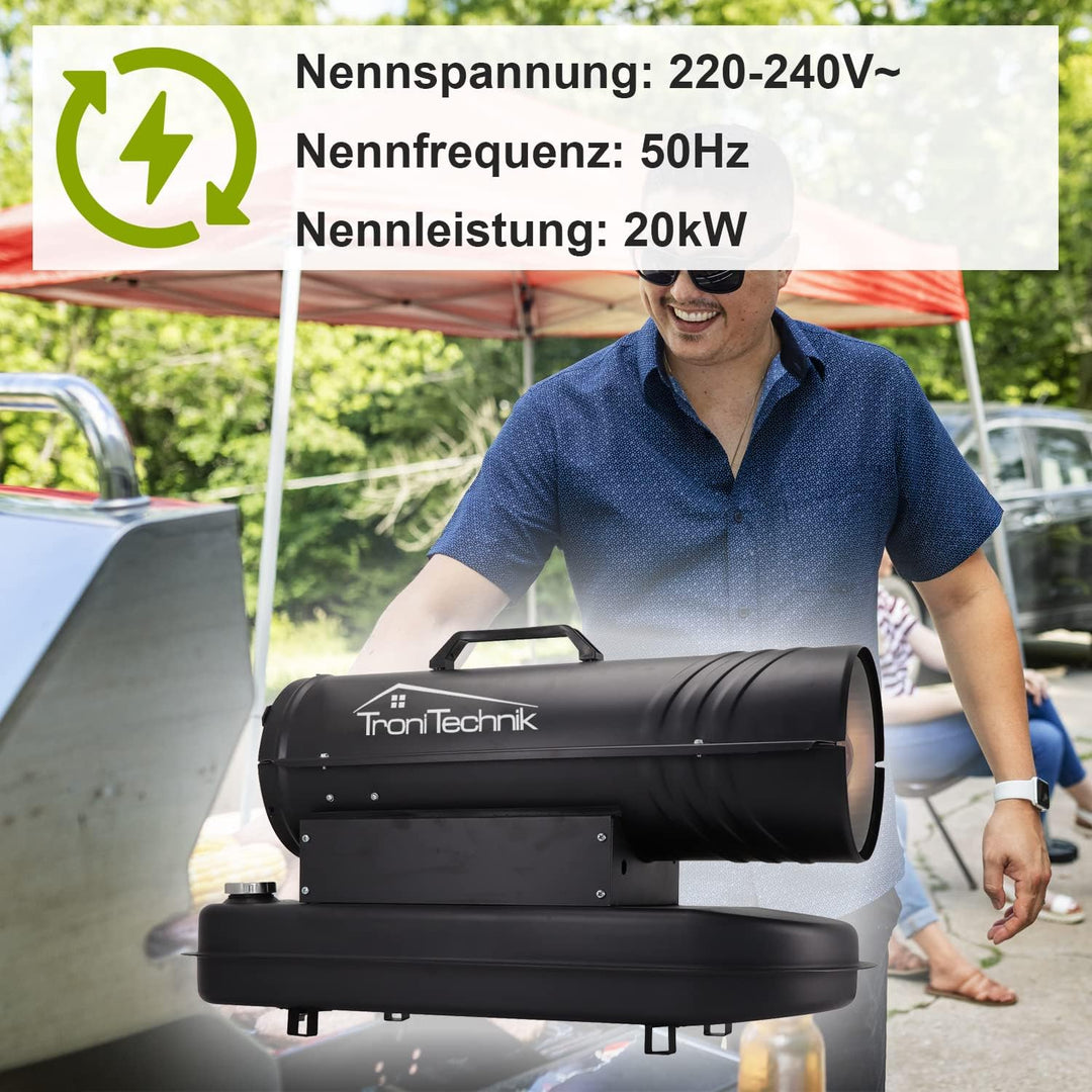 Tronitechnik® Heizkanone Dieselheizgebläse Dieselheizer 20kW Diesel betriebener Heissluftgenerator H