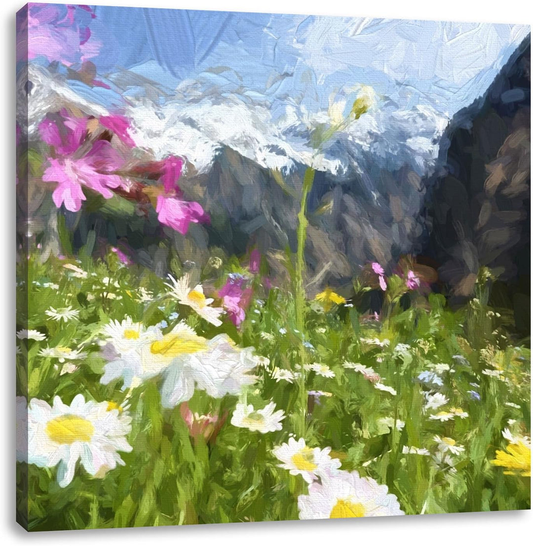 Schöne weite Blumenwiese, Format: 70x70 auf Leinwand, XXL riesige Bilder fertig gerahmt mit Keilrahm