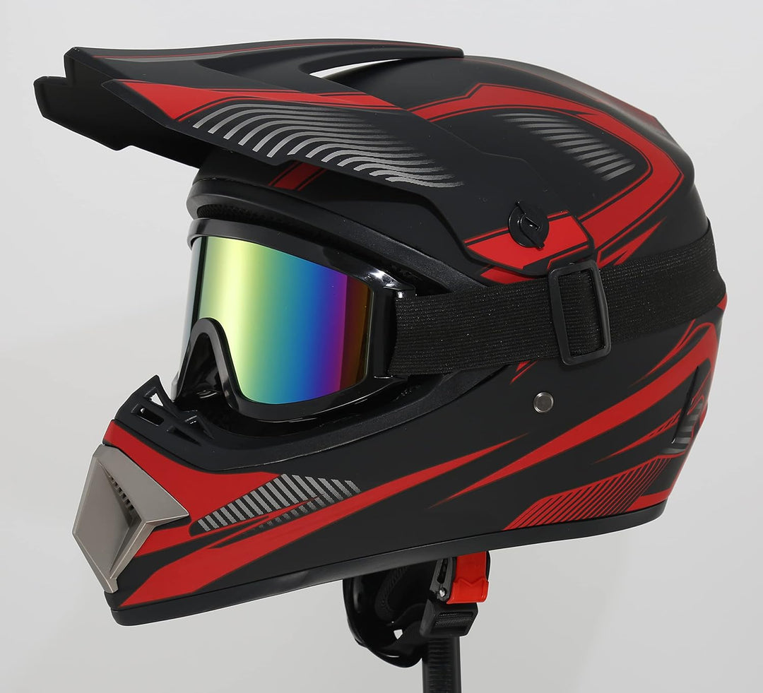 Motocross Helm Motorradhelm Downhill Fullface Dirtb Bike Helm mit Handschuhen Brille Maske für Unise