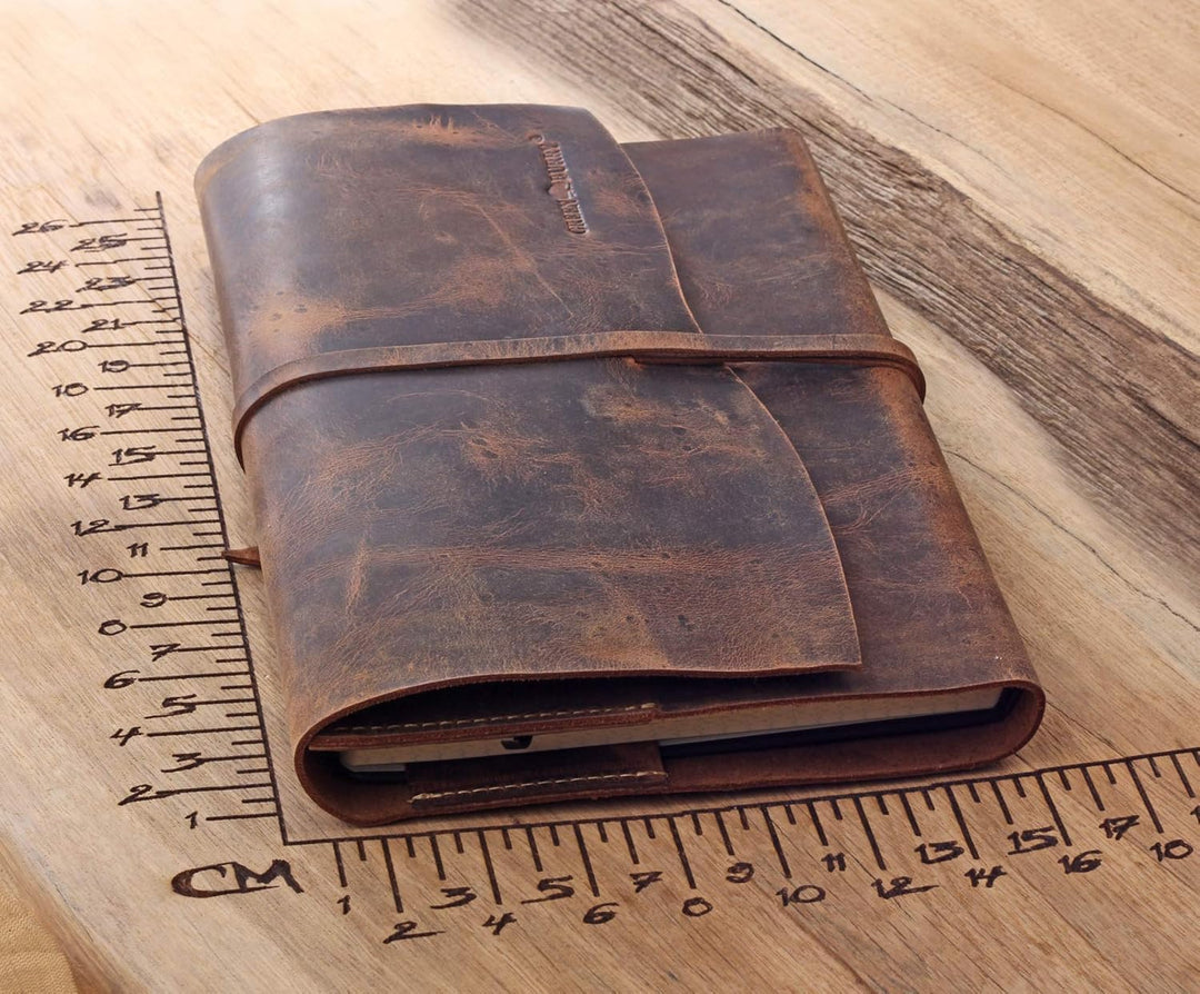 Echt Leder - Vintage Buchumschlag aus Leder l Notizblock l Lederhülle DIN A5 l Ledereinband A5 I Not