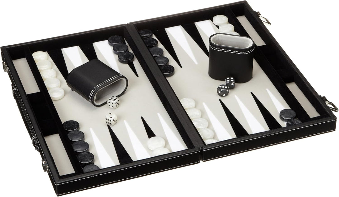 Philos 1731 - Backgammon Filzinlet grau-weiss-schwarz, medium, Koffer Kunstleder Grau,grau-weiss-sch