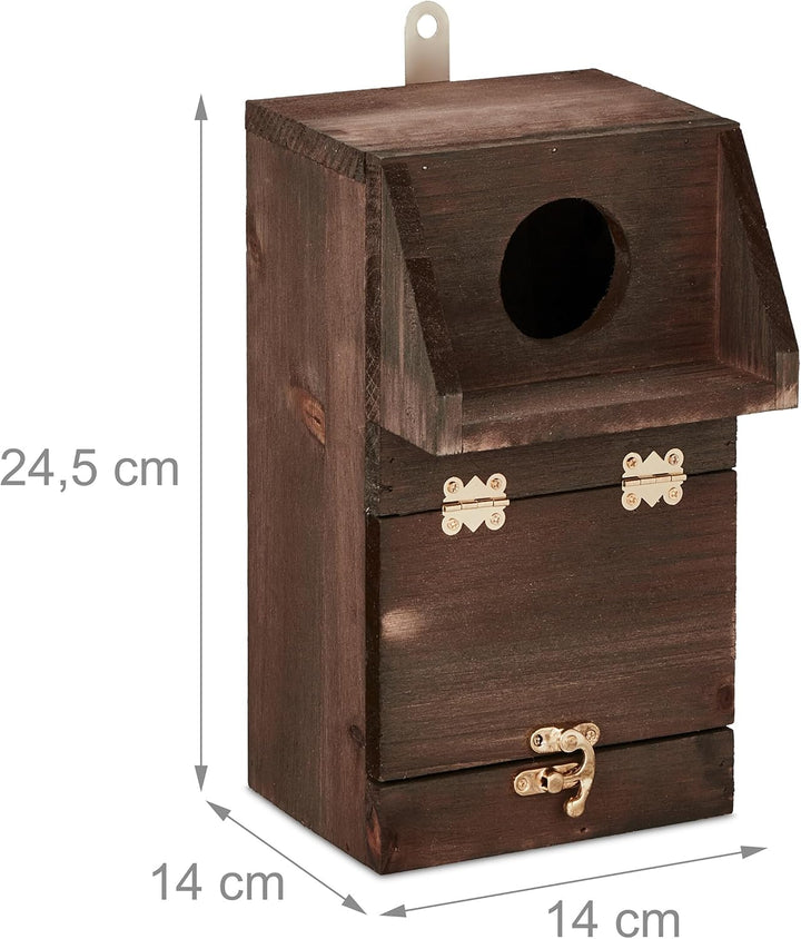 Relaxdays Nistkasten für Kohlmeise & Gartenrotschwanz, mit Reinigungsklappe, Holz, Vogelnistkasten z
