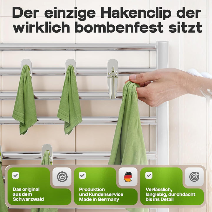 PRIME Handtuchhalter Heizkörper chrom im 5er Set – Made in Germany – Hakenclip der originale Rundhei