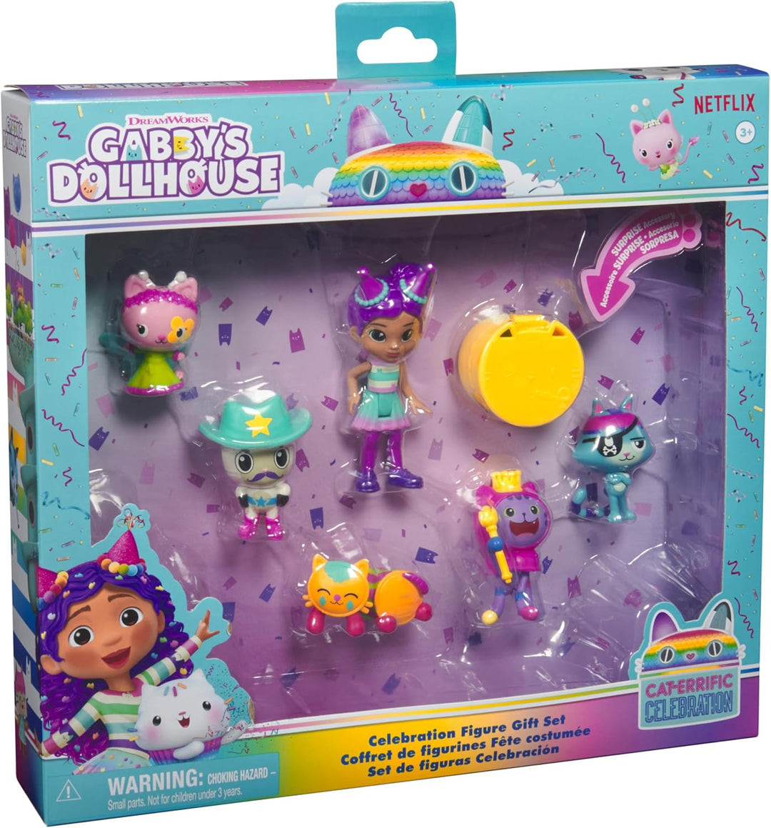 DREAMWORKS GABBY'S DOLLHOUSE - Party-Figuren Geschenkset, Party Gabby mit 6 Katzen-Figuren im festli
