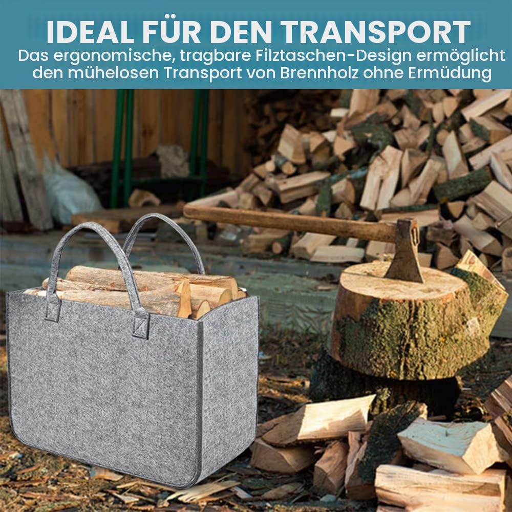 2 Stück Filztasche Kaminholztasche aus Filz Kaminholzkorb Filztaschen Einkaufskorb Brennholzkorb Feu
