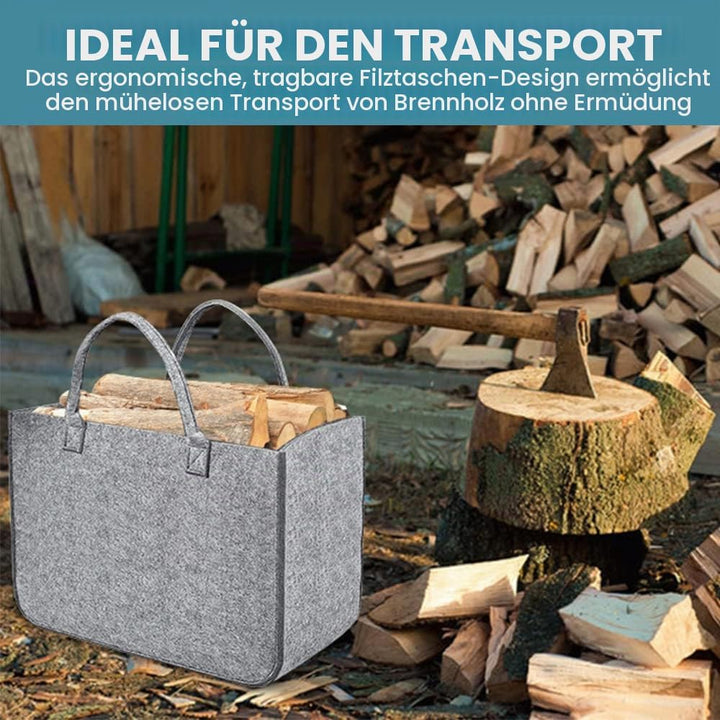 2 Stück Filztasche Kaminholztasche aus Filz Kaminholzkorb Filztaschen Einkaufskorb Brennholzkorb Feu