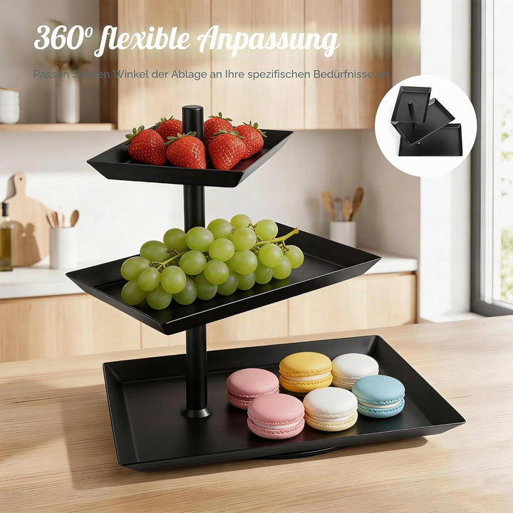 Obst Etagere 3 Stöckig, 360° Drehbare Obstschale Metall Schwarz für Desserts, Kuchen, für Partys und