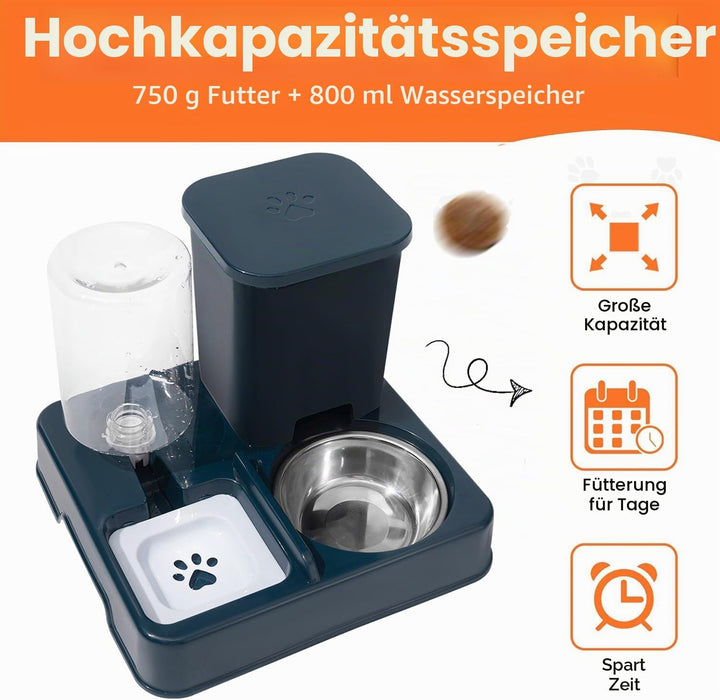 2-in-1 Automatischer Futter und Wasserspender für Haustiere, Abnehmbarer Futterstation, Katzenfutter