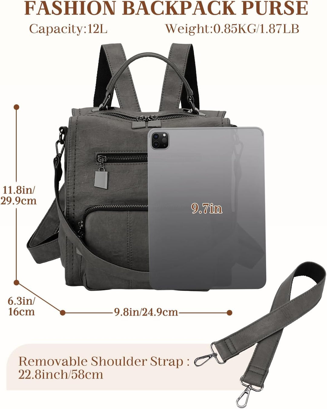 RAVUO Damen Rucksäcke,PU-Leder Rucksack Frauen Mädchen Mode Backpack Rucksack 3 Wege Reisetasche Sch