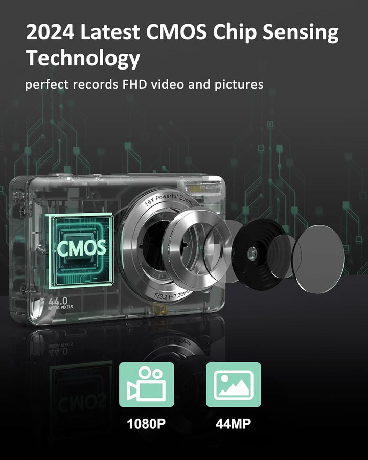 Digitalkamera 1080P FHD Fotokamera 44MP Fotoapparat Digital Kompaktkamera 16X Digitalzoom Einfache K