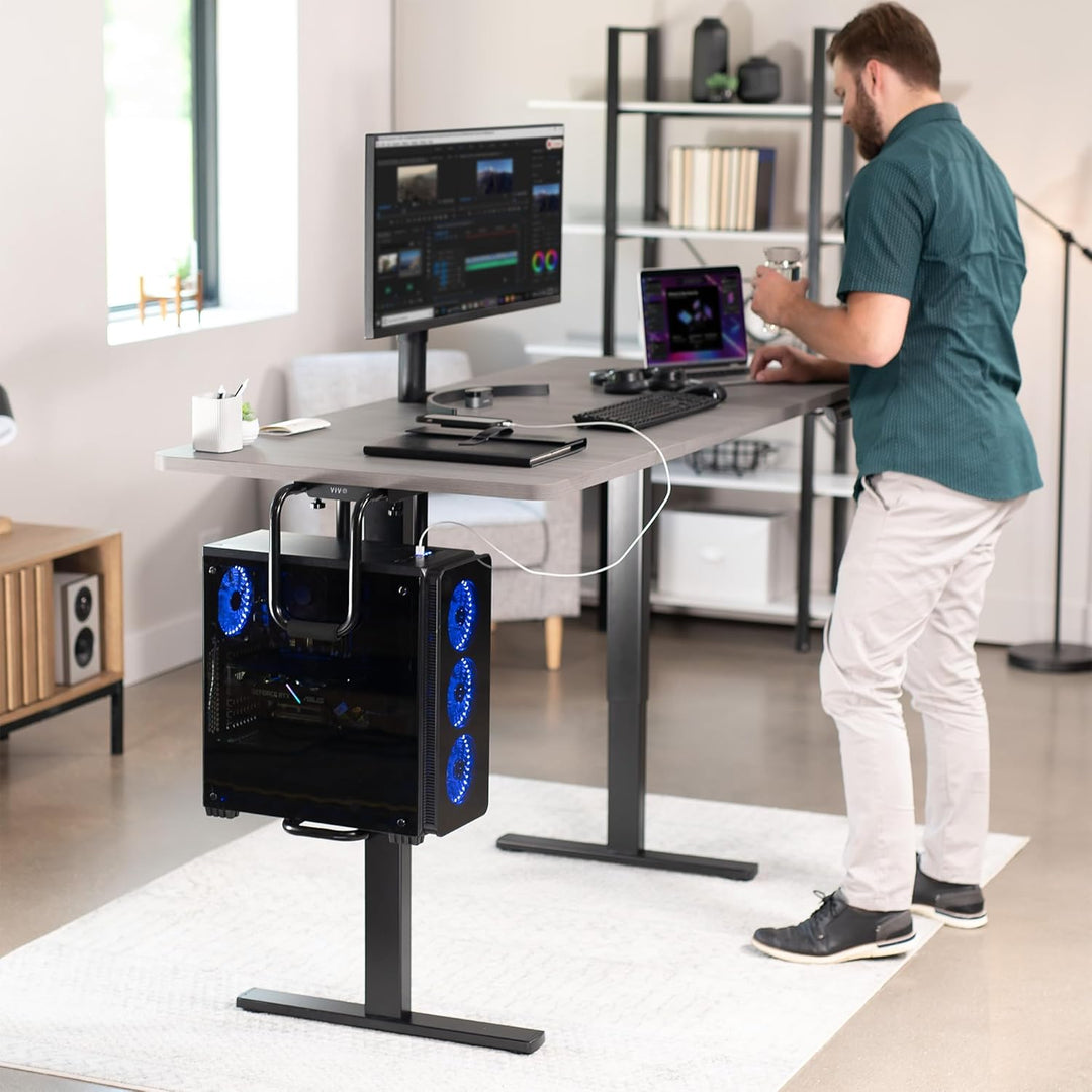 VIVO Robuste verstellbare PC-Halterung für den Schreibtisch, Computer-CPU-Halterung mit sicherer Ver