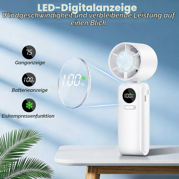 Handventilator mit Eiskompressorfunktion, Tragbarer Mini Ventilator, Leistungsstarker Handventilator