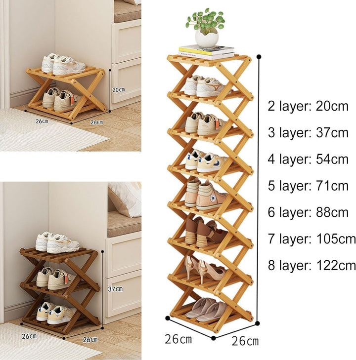 kiss me Vertikales Schmales Schuhregal,Tragbare Holz Schuhregale,Ohne Installation,Bambus Faltbare S
