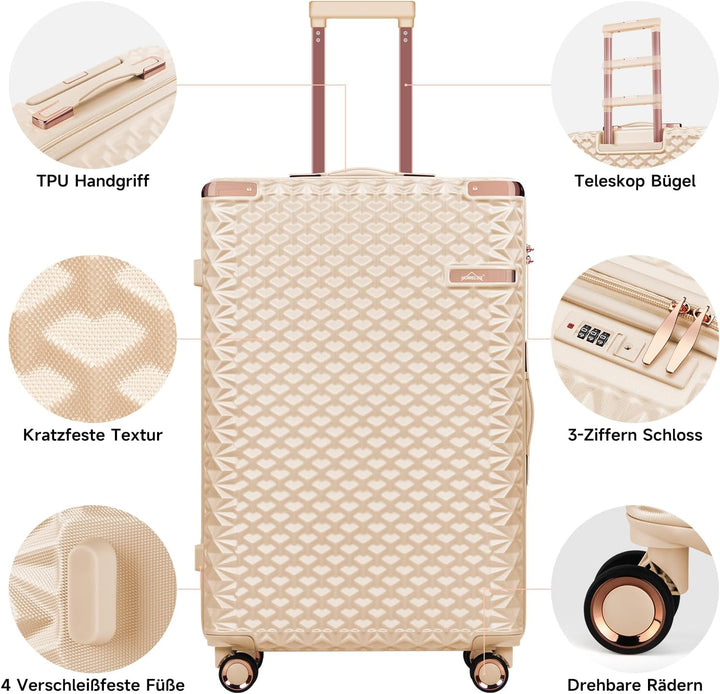 HOMELUX Kofferset 3 Teilig Hartschale Reisekoffer ABS Leicht Trolley Rollkoffer Hartschalenkoffer Se