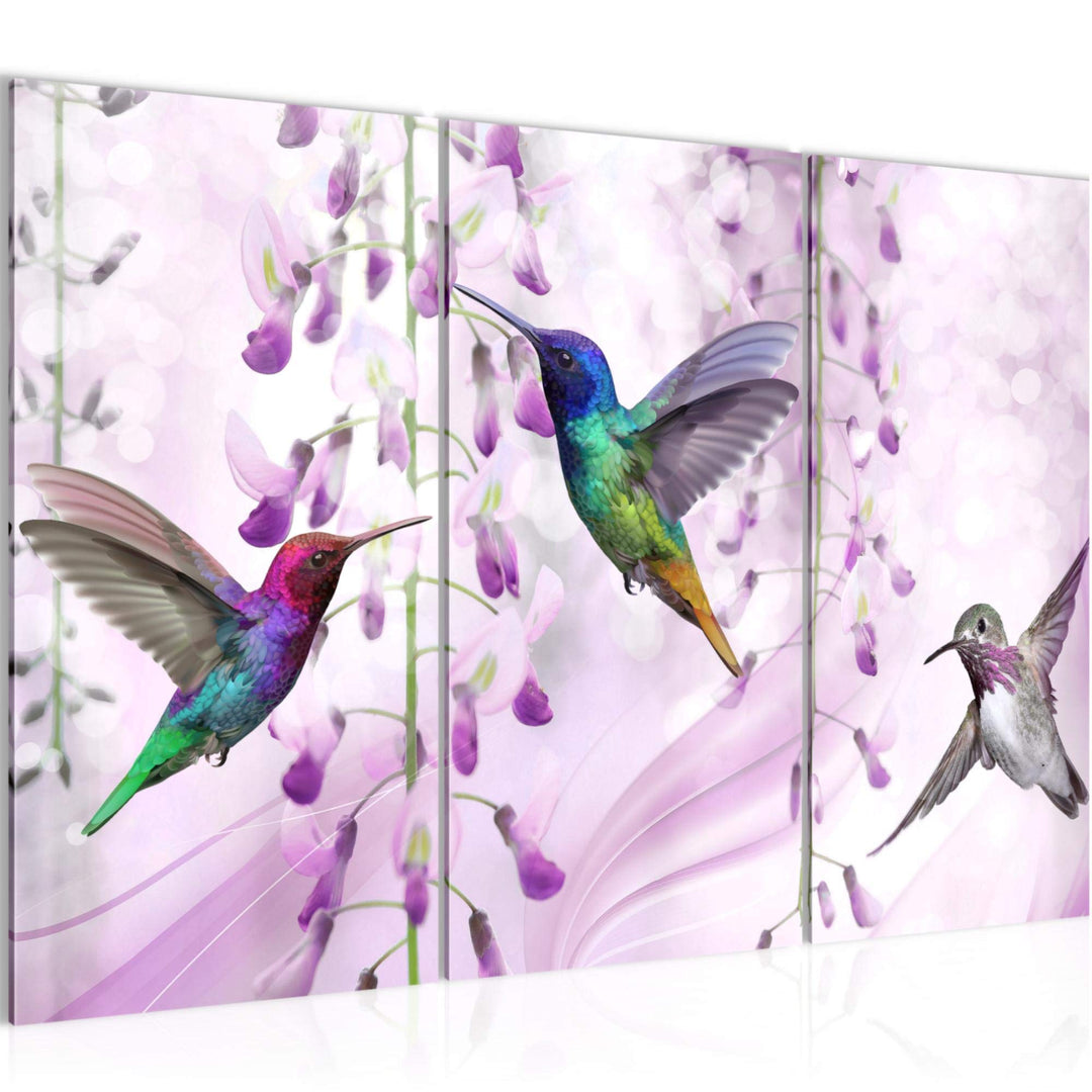 Runa Art Wandbilder Blumen Vogel Bild XXL Wohnzimmer Schlafzimmer Rosa Kolibri Abstrakt 120 x 80 cm