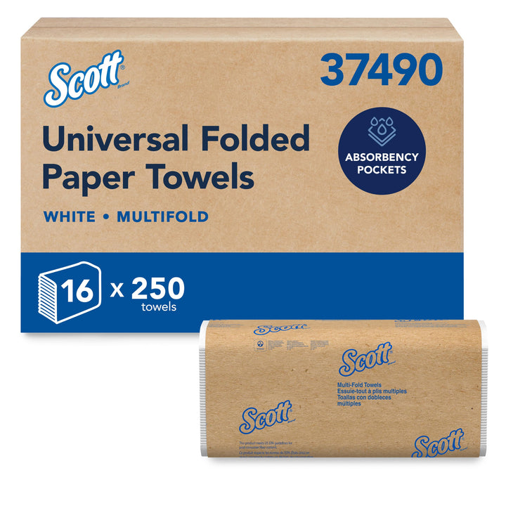 Scott Multifold Handtücher 3749 – gefaltete Papierhandtücher – 16 Packungen x 250 weisse Papierhandt
