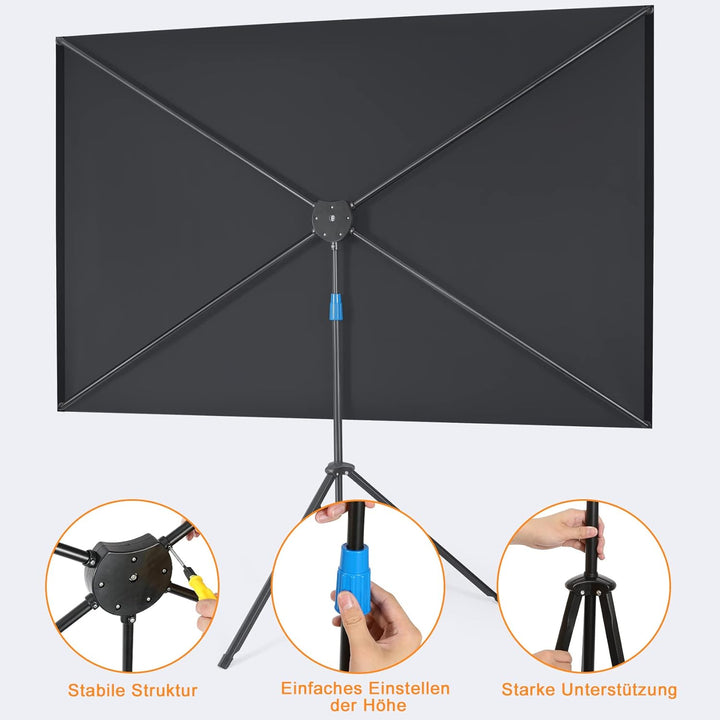 VISULAPEX Leinwand Beamer mit Ständer 80 Zoll, 4K HD 16:9 Leinwand Beamer Tragbar, Leicht und Kompak
