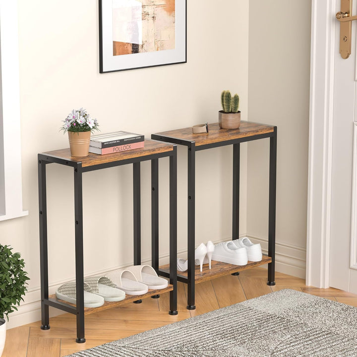 Schmaler Beistelltisch, Nachttisch, 2er Set, 2 Ablagen Nachttisch Schmal mit Stauraum, sofa beistell
