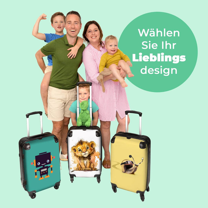 Koffer gross Trolley Rollkoffer Reisekoffer mit 4 Rollen Fotokoffer - Löwe - Aquarell - Braun - Tier