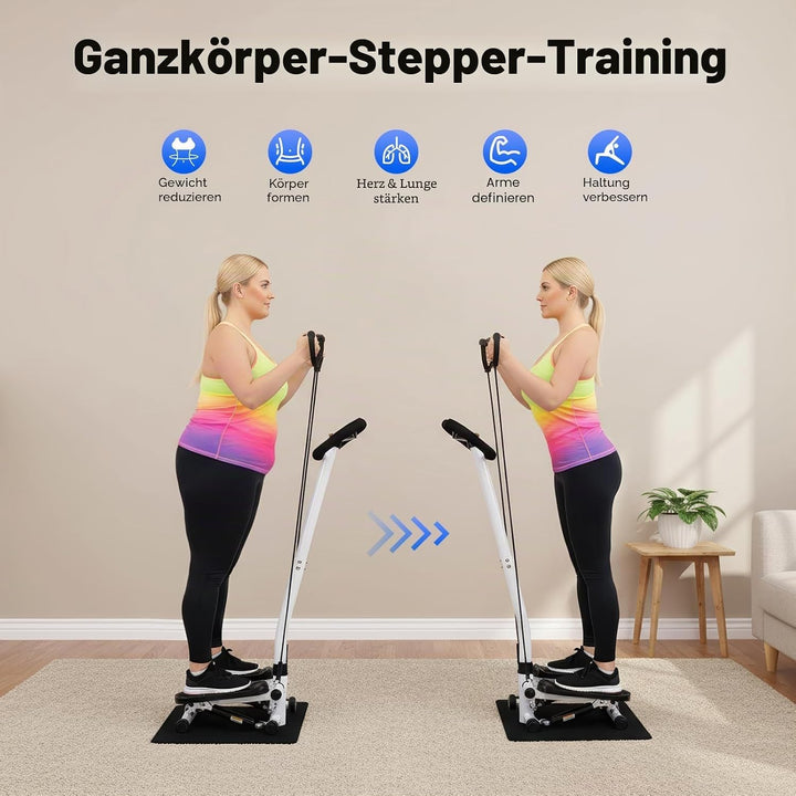 Fitness Stepper, HöHenverstellbar üBung Stepping Machine Mit Lenker,Zuhause Treppensteiger Fitnessge