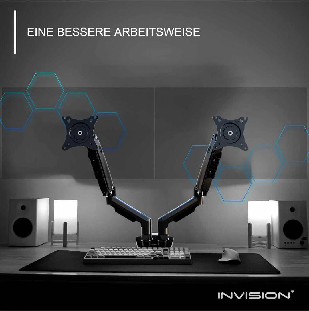 Invision Monitor Halterung 2 Monitore für 19 bis 32-Zoll-Bildschirme – VESA 75 &amp; 100 mm Schreibtisch