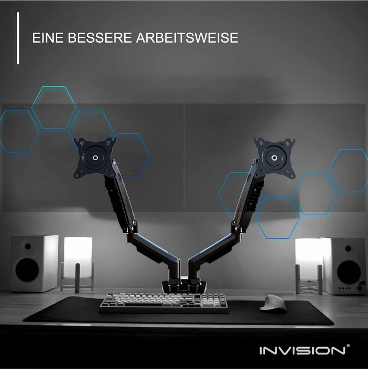 Invision Monitor Halterung 2 Monitore für 19 bis 32-Zoll-Bildschirme – VESA 75 &amp; 100 mm Schreibtisch