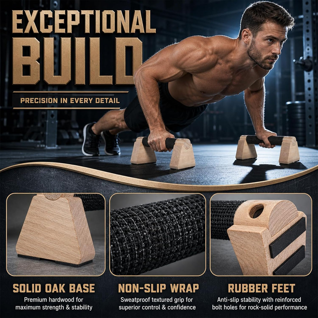 Liegestützgriffe, 30CM Parallettes &amp; Calisthenics Griffe, Push Up Bars aus Eichenholz, rutschfeste B