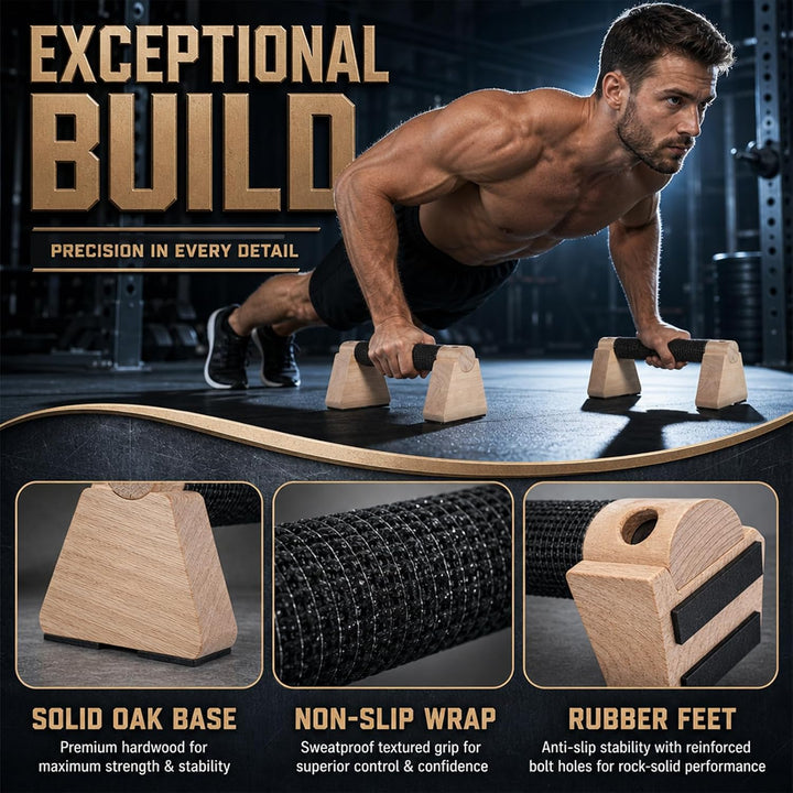 Liegestützgriffe, 30CM Parallettes &amp; Calisthenics Griffe, Push Up Bars aus Eichenholz, rutschfeste B