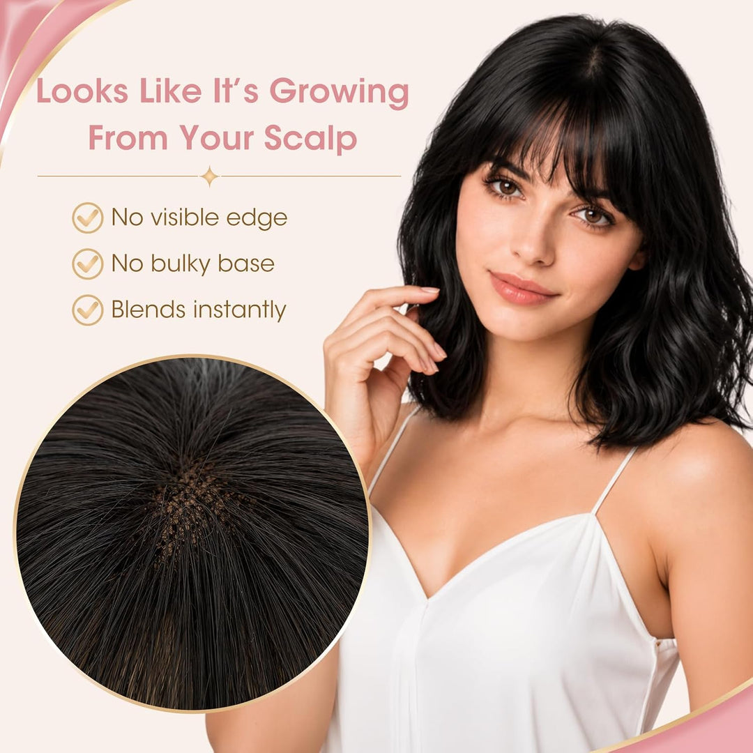 Silk-co Hair Topper Echthaar, 8x11.5cm handgebunden Basis Toupet Damen, Clip in Haarteile mit Spitze