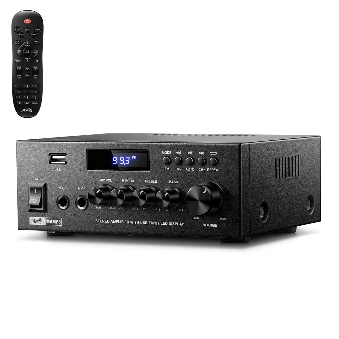 Moukey Verstärker Home Audio, 2.0-Kanal-Stereo-Receiver mit Bluetooth 5.3, Vollfunktionsfernbedienun