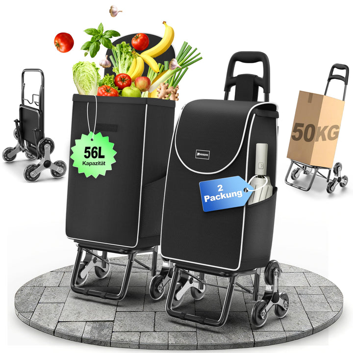 Einkaufswagen Klappbar 56L,Einkaufstrolley Treppensteiger,Trolly Einkaufswagen Klappbar, Hackenporsc