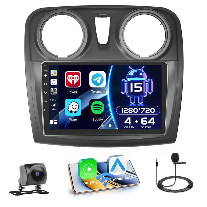Hikity [4+64GB] Android 15 Autoradio CarPlay Android Auto Wireless für Renault Dacia SANDERO 2014-20