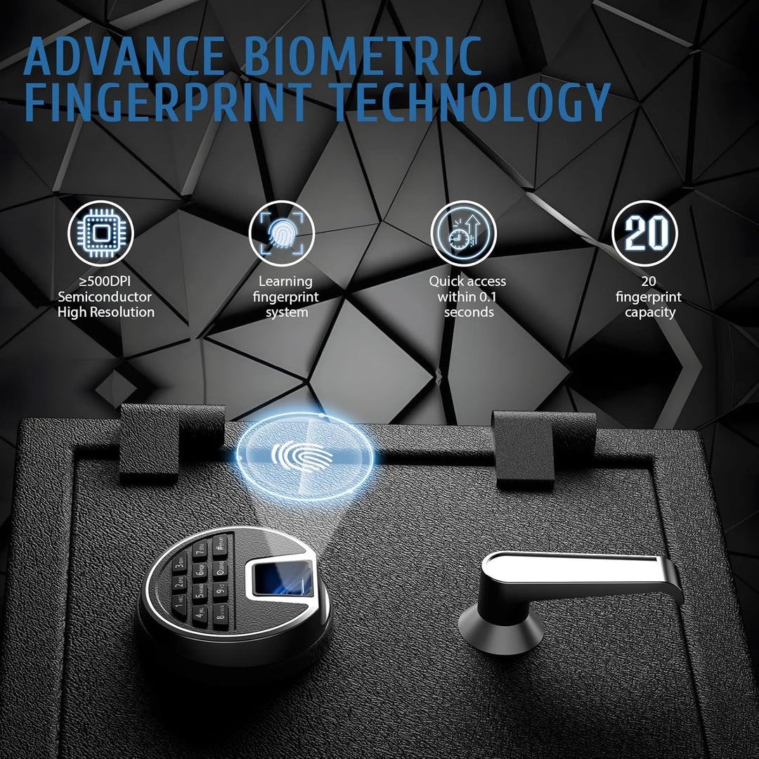 WASJOYE Biometrischer Feuerfester Tresor, Fingerabdruck Möbeltresore mit Digitale Tastatur und Typ-C