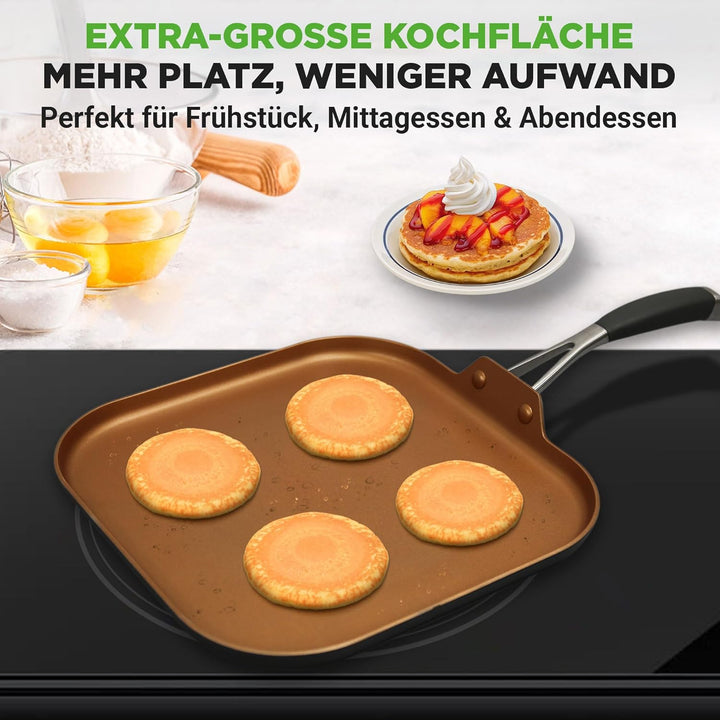 NutriChef Kupfer Bratpfanne Induktion – 28 cm, Antihaft, Viereckig Gesundes Kochen ohne Beschichtung